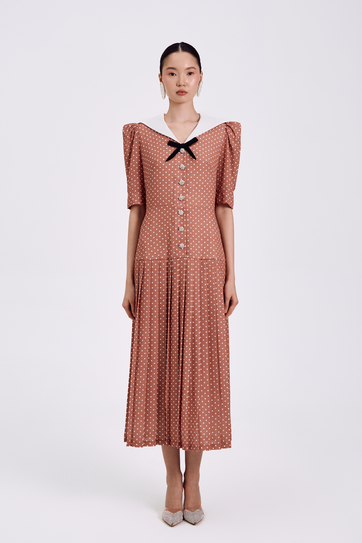 Платье Primavera (Примавера) коричневый в горошек