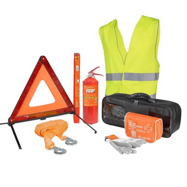 Набор автомобилиста "Премиум" (знак, аптечка, огнетушитель, трос, перчатки, жилет) (ANA-04)