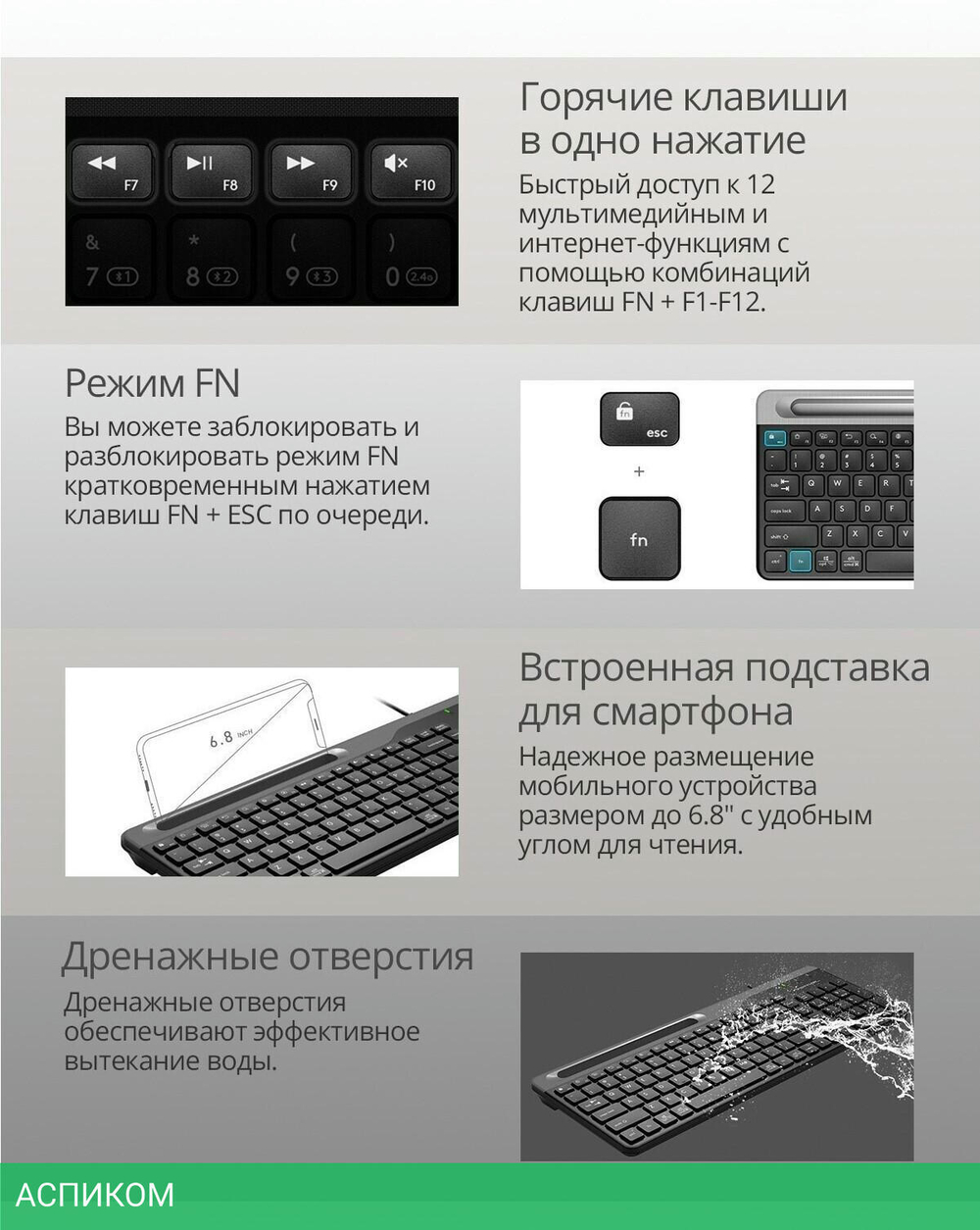 Клавиатура A4Tech Fstyler черный/серый (FK25)