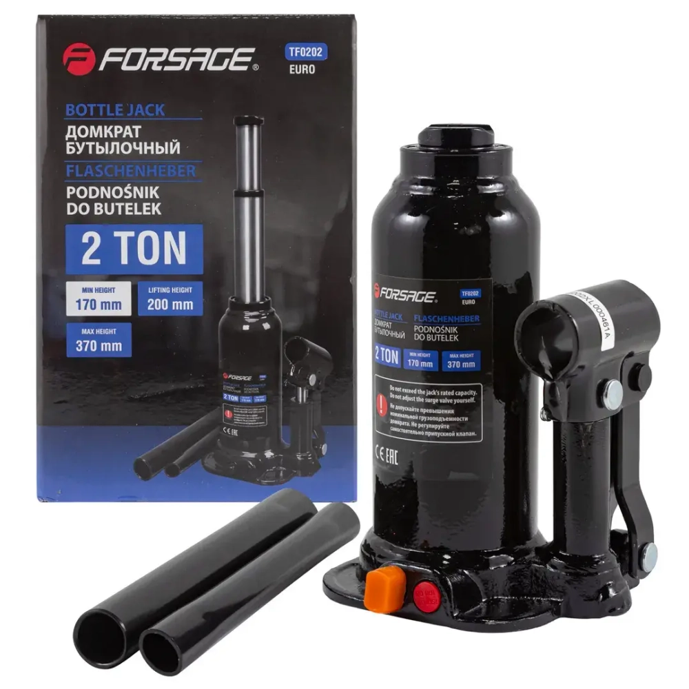 Домкрат бутылочный с двумя штоками, 2т (h min 170мм, h max 370мм) Forsage F-TF0202(BR)(Euro)