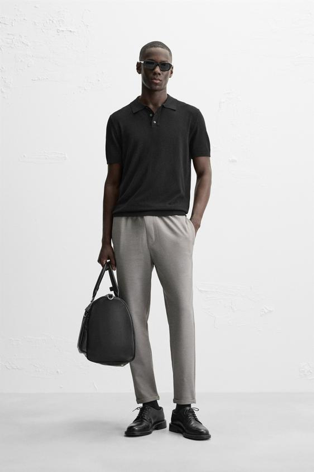 ZARA БРЮКИ EASY CARE С ПОЯСОМ НА ШНУРКЕ, СЕРЫЙ/БЕЖЕВЫЙ