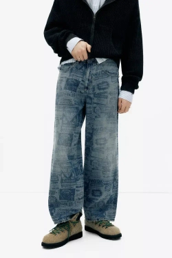 PULL&BEAR Джинсы широкого кроя "Stranger Things", синий