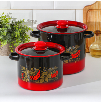 Набор эмалированных кастрюль «Рябинка», 2 предмета: 3,5 л, 5,5 л