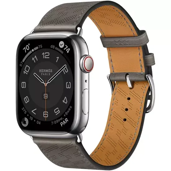 Apple Watch Hermès 45mm Silver Stainless Steel Case with H Diagonal Single Tour Gris Meyer