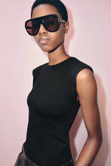 ZARA ХЛОПКОВАЯ ФУТБОЛКА, ЧЕРНЫЙ