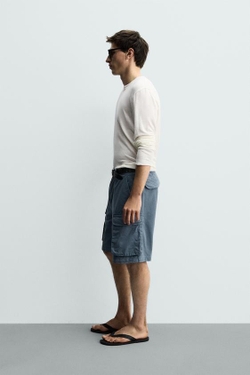 ZARA ШОРТЫ КАРГО RELAXED FIT, СИНИЙ