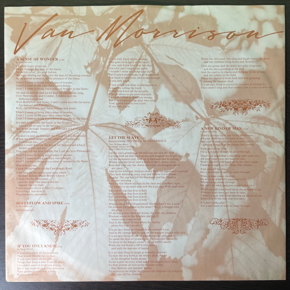 Van Morrison ‎– A Sense Of Wonder (Голландия 1984г.)