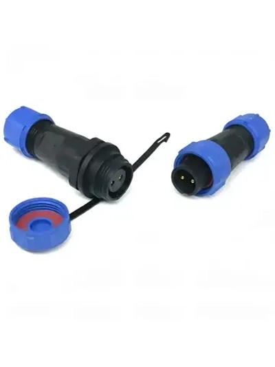 Разъем герметичный SP17 водонепроницаемый, 2 контакта, соединительный, вилка+розетка (IP68,10А,12-220В).