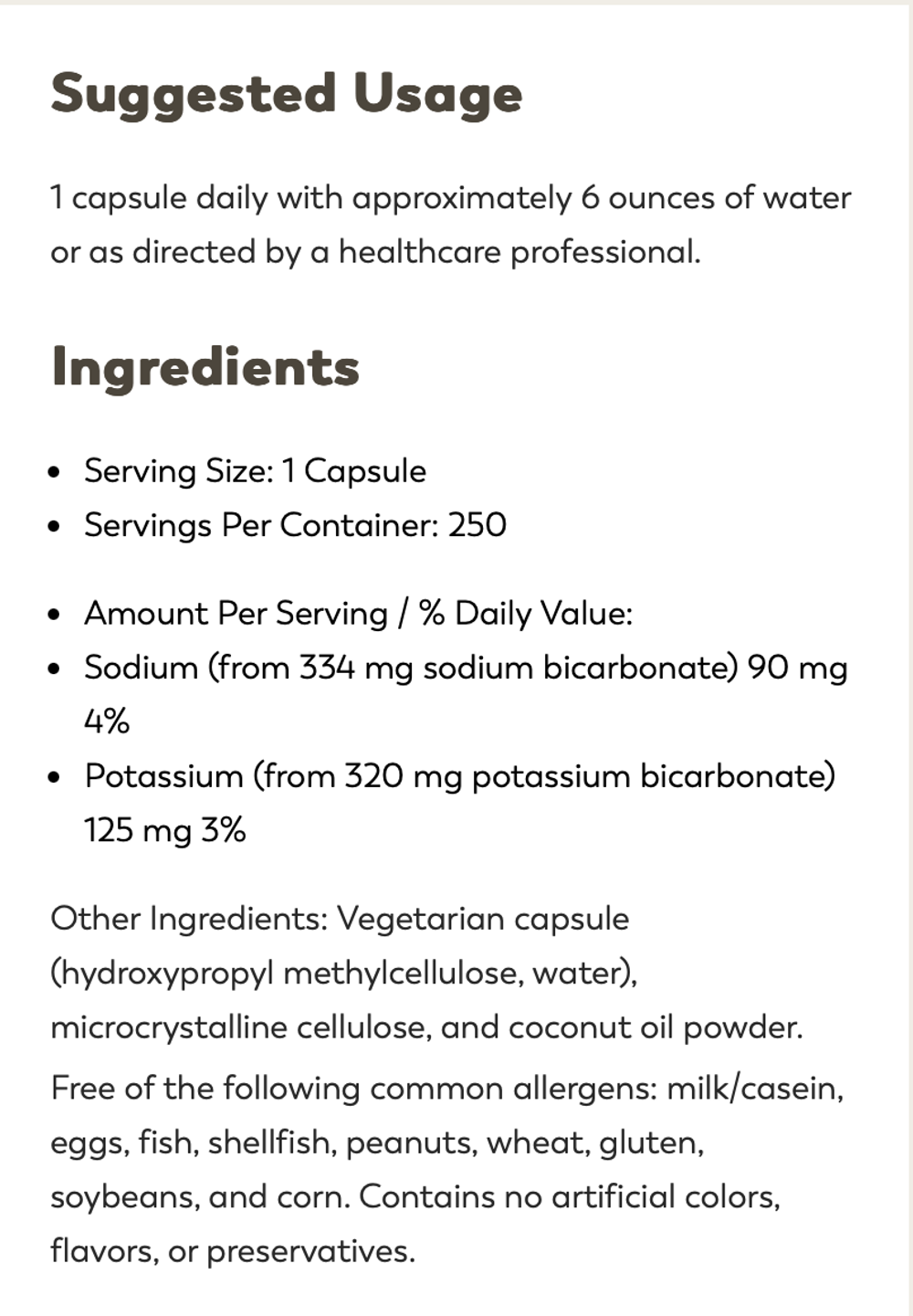 Klaire Labs - Bi Carb Formula 250 capsules