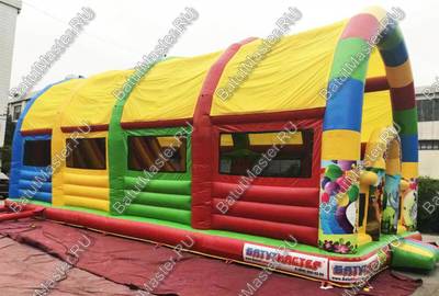 Надувной батут "Страна Сафария" с крышей и высокими горками 13*7*6 м