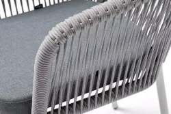 "Марсель" стул плетеный из роупа, каркас алюминий белый шагрень, роуп светло-серый круглый, ткань светло-серая