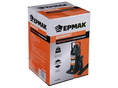 Домкрат гидравлический бутылочный 15т высота подъема 230-460мм ЕРМАК