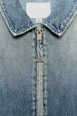 ZARA ДЖИНСОВАЯ КУРТКА TRF НА МОЛНИИ, МОРСКОЙ СИНИЙ