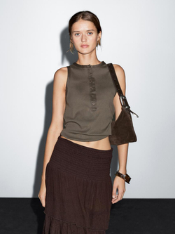 Massimo Dutti Топ из 100% хлопка, темный хаки