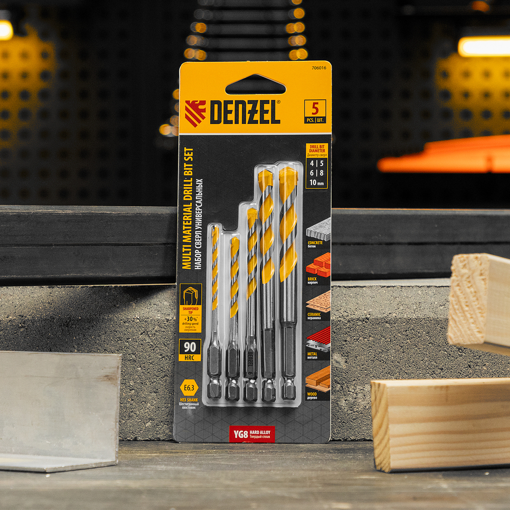 Набор сверл универсальных, Multi cut, 4-10 мм, 5 шт Denzel