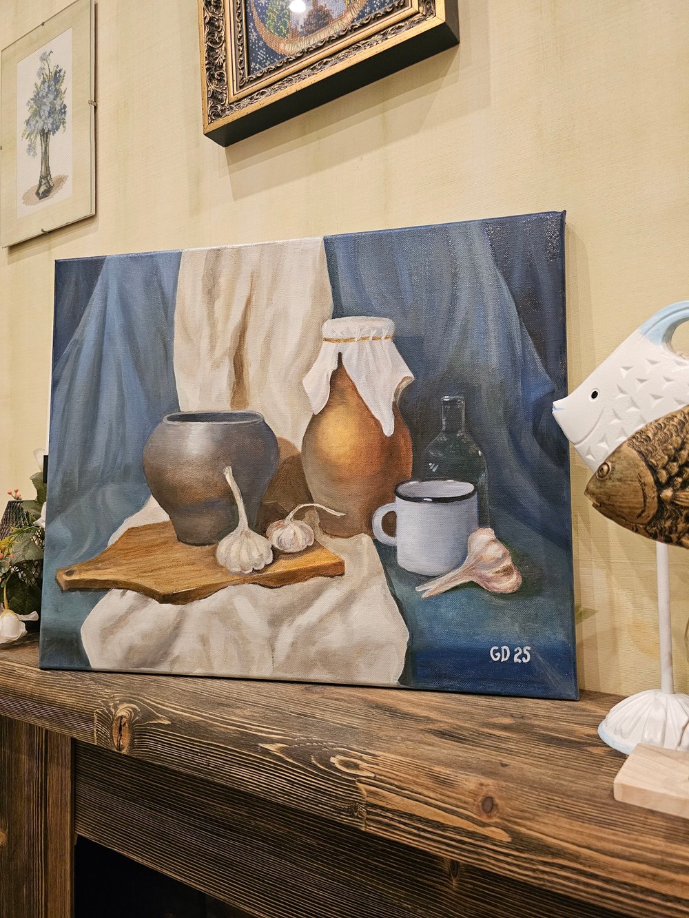 Картина авторская маслом на холсте 33х41 см на стену для интерьера "Деревенский натюрморт"