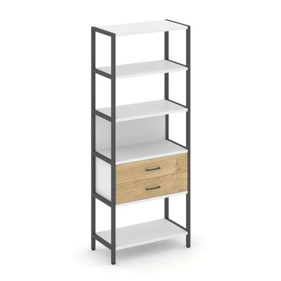 Shelf System Односекционный стеллаж пятиярусный с ящиками SN.STM-512 Белый/Тиквуд Светлый/Металл Ант