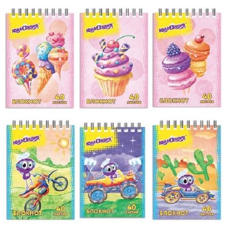 Блокнот А7, 40л, на гребне, клетка, Юнландия Юнландик/Сладости