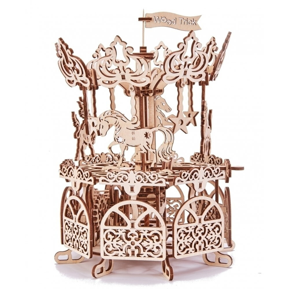 Карусель Wood Trick - Деревянный конструктор, сборная модель, 3D пазл, детский аттракцион