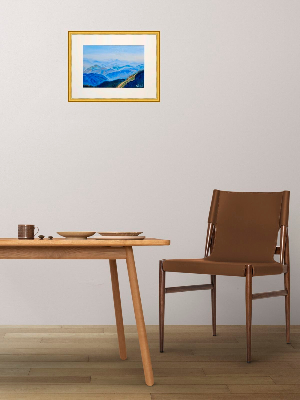 Картина авторская маслом на холсте в паспарту 30х40 см на стену для интерьера "Горный пейзаж"