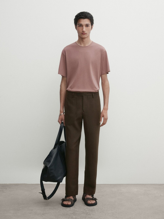 Massimo Dutti Хлопковая футболка с короткими рукавами, розоватый