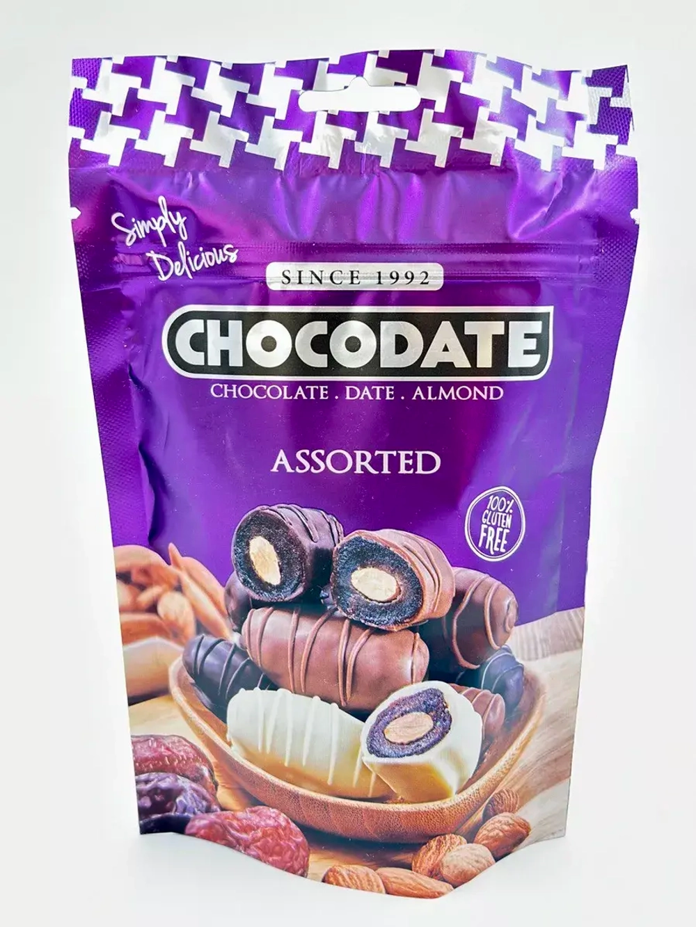 Финик с миндалем в молочном , белом и черном шоколаде