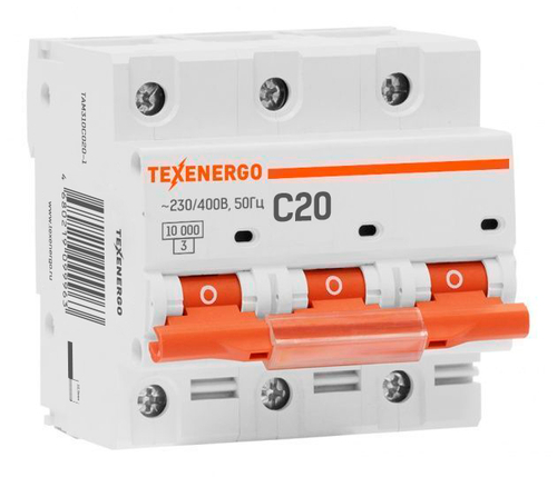 Автоматический выключатель ВА 47100 3п 20А 10кА Texenergo хар-ка С