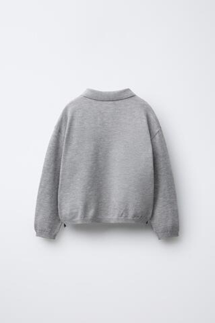 ZARA ТРИКОТАЖНЫЙ ДЖЕМПЕР ПОЛО, СЕРЫЙ МЕЛАНЖ