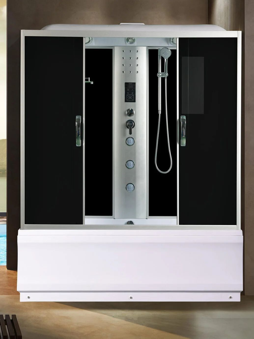 Душевая кабина RIVER  SENA 150/70/55 TH 150х70 см,  тонированное стекло, поддон высокий, радио, гидромассаж