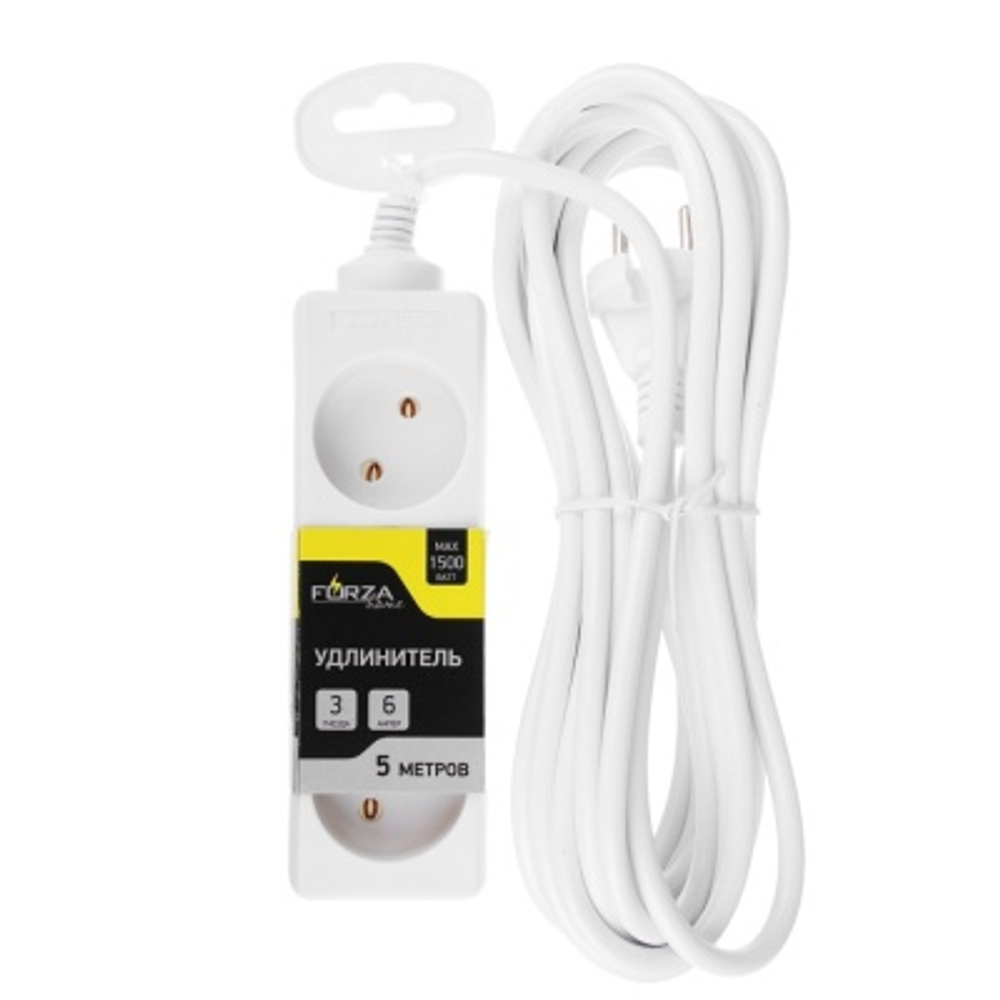 Удлинитель 3 гнезда евророзетка 1500Вт 5м FORZA (30шт/кор)