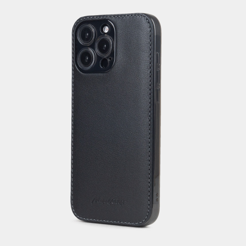 Чехол-накладка кожаная для iPhone 16 Pro Max, теленок черного цвета
