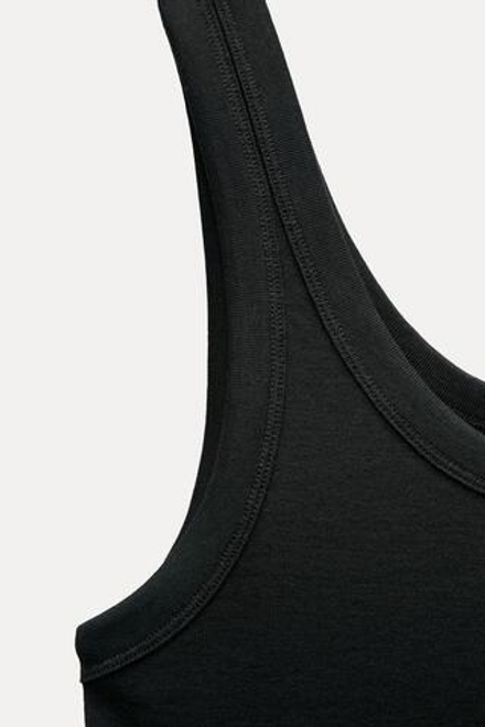 ZARA ФУТБОЛКА ИЗ МЕРСЕРИЗИРОВАННОЙ ТКАНИ В РУБЧИК, ЧЕРНЫЙ