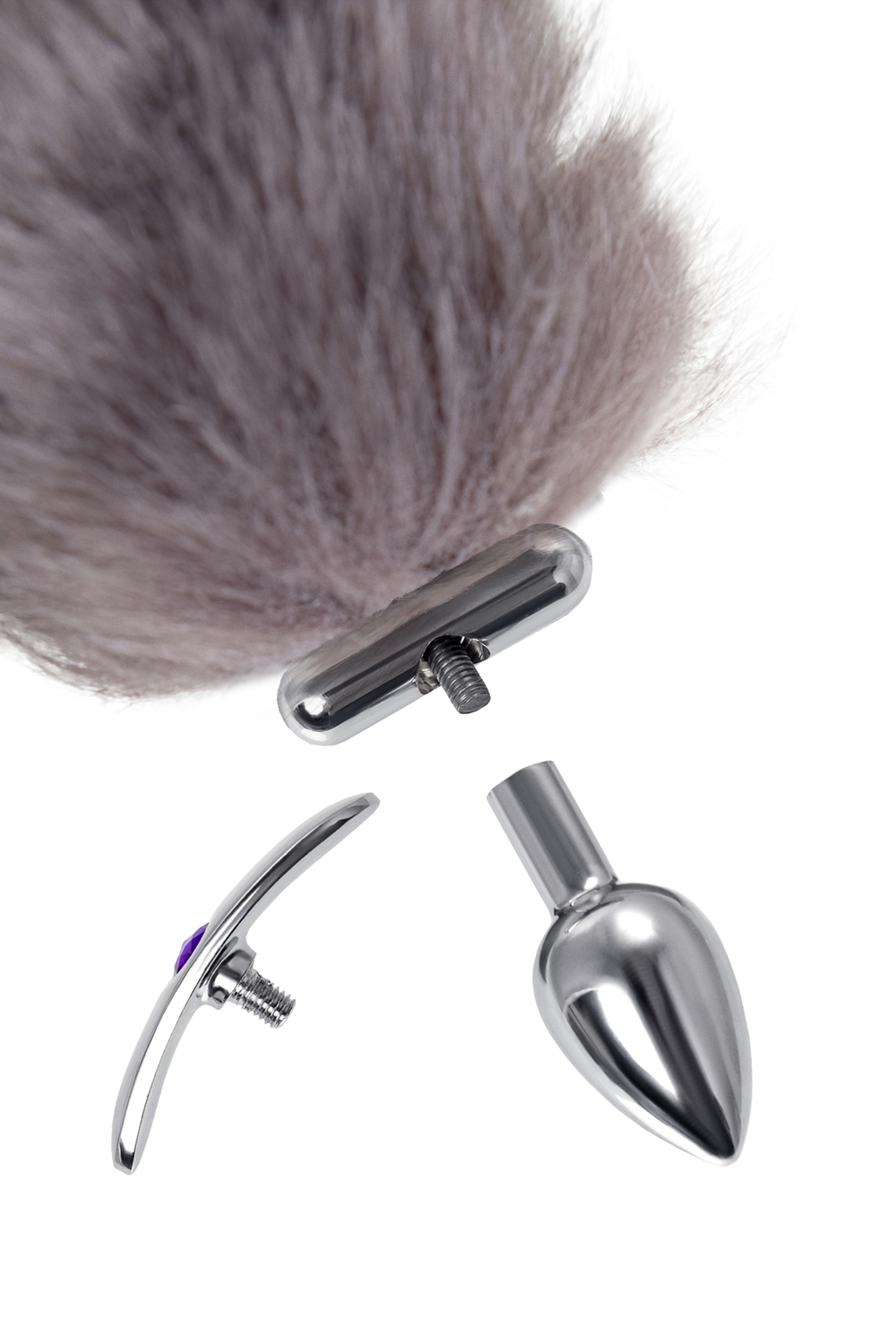 Анальная втулка с хвостом и ушки Toyfa Metal серебристая 44,4 см