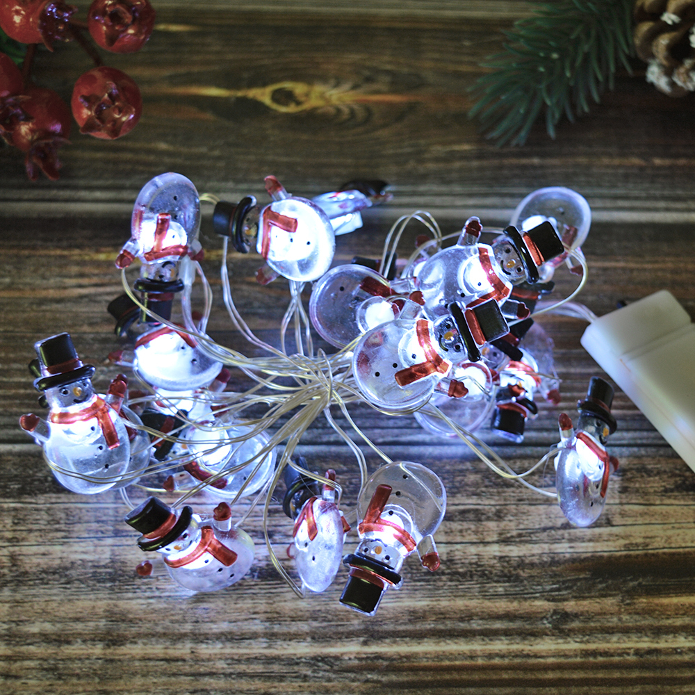 Гирлянда электрическая "Снеговичок" 2м, 20 ламп LED, на батарейках, 1 режим, IP-20, белый свет