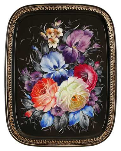 Жостовский поднос декоративный, размер 45х35 см (A19), металлический