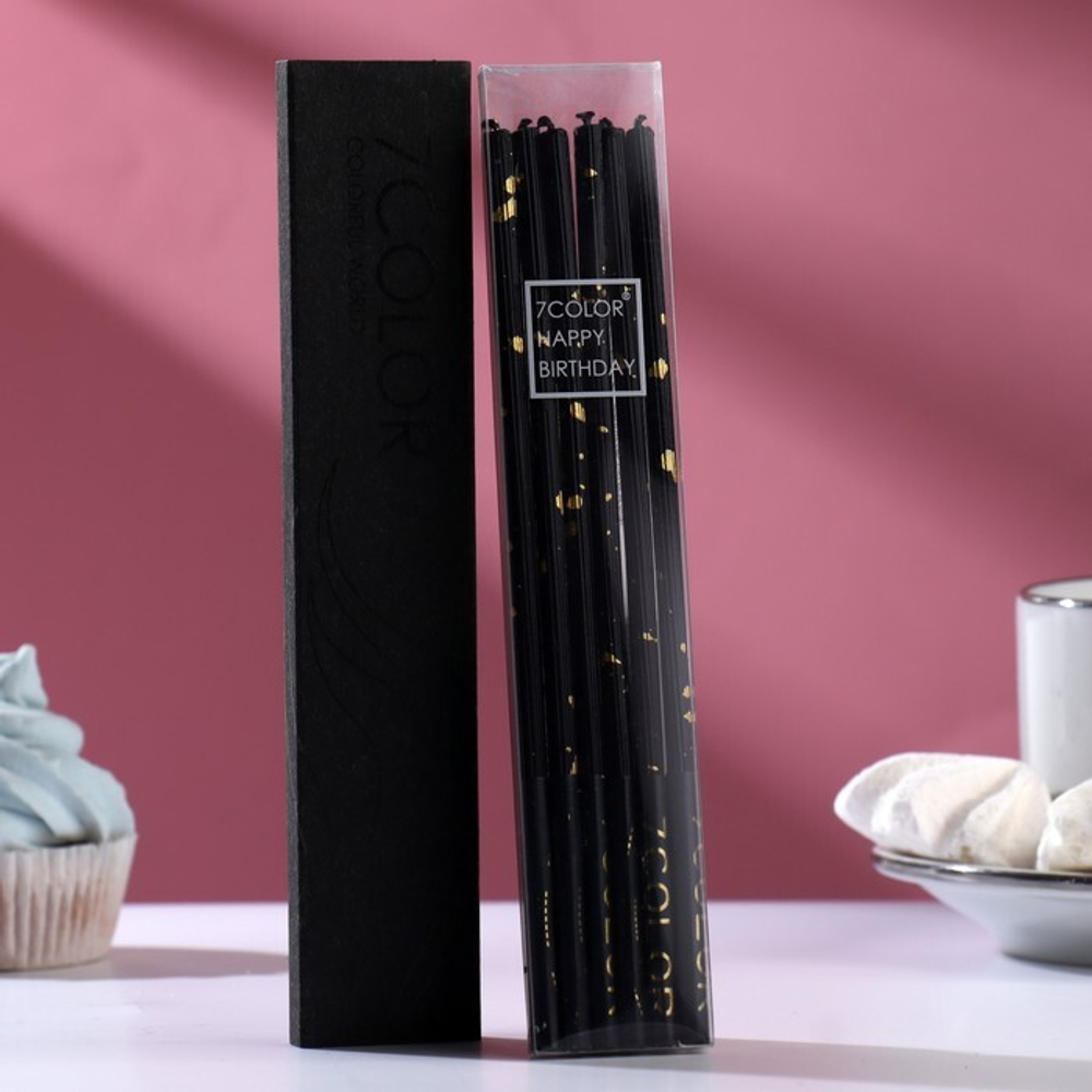 Набор свечей в торт 6 шт, черный с золотом