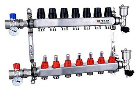 Коллектор для тёплого пола с расходомерами Tim KAS5007 на 7 выходов из нержавейки