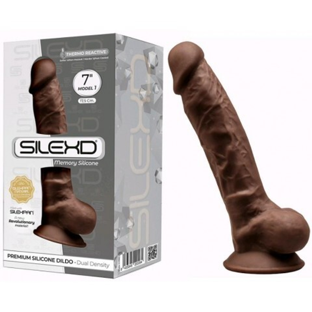 Реалистичный фаллоимитатор SilexD Model 1 (17,6×3,5 см) коричневый с двойной плотностью