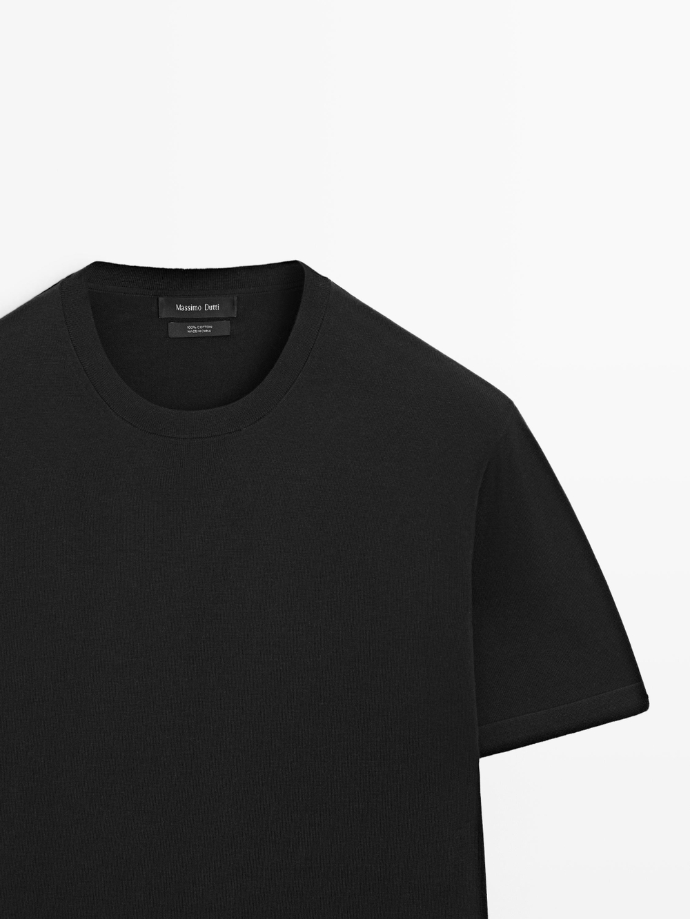 Massimo Dutti Хлопковая футболка с коротким рукавом, черный