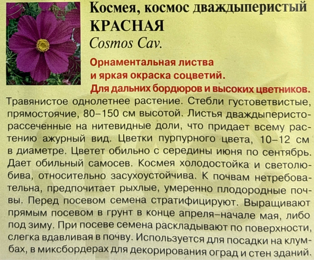 Космея Красная 0,3 г СМЦ-702