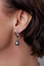 Серьги Ренессанс круглый серый жемчуг 1,2 см, оттенок золото