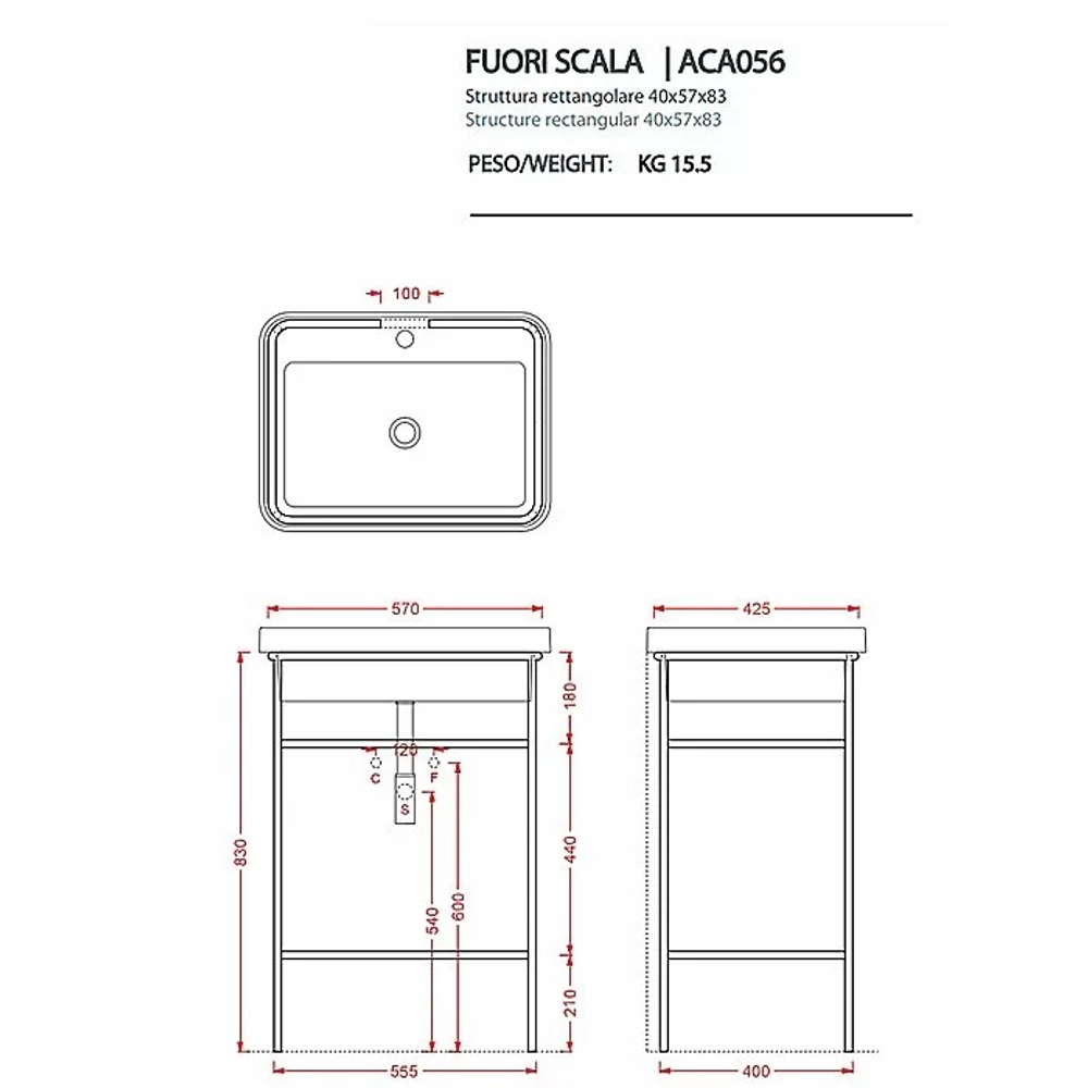 Консоль с раковиной Artceram FUORI SCALA ACA056/TFL034/ACM039 60.5 коричневая