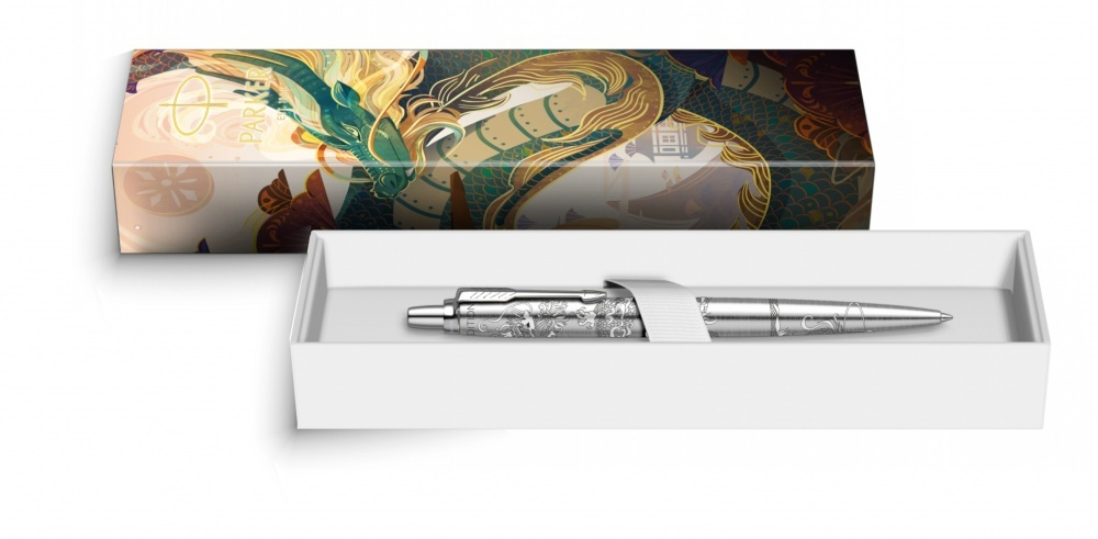 Шариковая ручка Parker Jotter Dragon Special Edition, цвет: St. Steel СT, стержень: Mblue в подарочной коробке