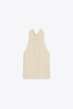 ZARA ТОП С ГОРЛОВИНОЙ ХАЛТЕР И МЕТАЛЛИЗИРОВАННОЙ НИТЬЮ, ЗОЛОТИСТЫЙ