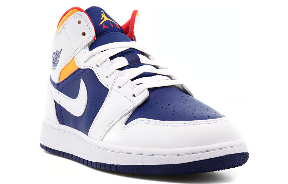 Jordan 1 Mid White Laser Orange Deep Royal Blue GS