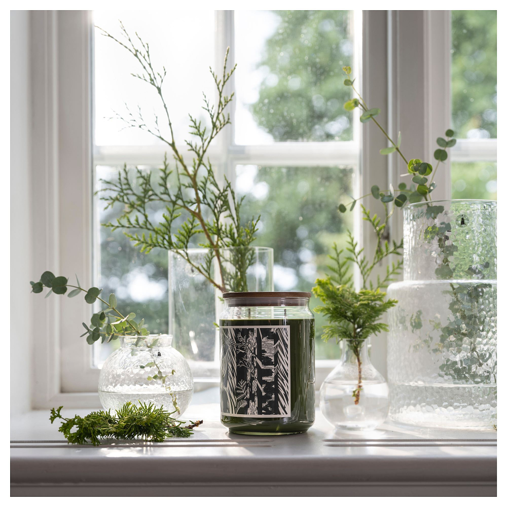 Свеча ароматическая IKEA JAMTSKOGEN (ЯМЦКОГЕН), Сосна и мох, Темно-зеленый, 100 часов