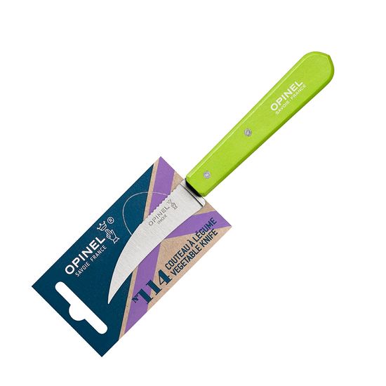 Нож для чистки овощей Opinel №114, деревянная рукоять, нержавеющая сталь, зеленый, блистер, 001925