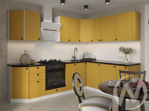 Кухня "Перфетта": горчица софт комплектация 3 (корпус белый)