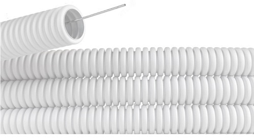 Гофра электроизоляционная ПВХ д25мм с протяжкой белая негорюч (50/100м бухта) на метраж