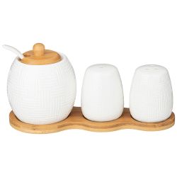 НАБОР LEFARD "NATIVE" 3ПР.: САХАРНИЦА, СОЛОНКА, ПЕРЕЧНИЦА НА ПОДСТАВКЕ 19,5*8*10 СМ (КОР=24НАБ.)